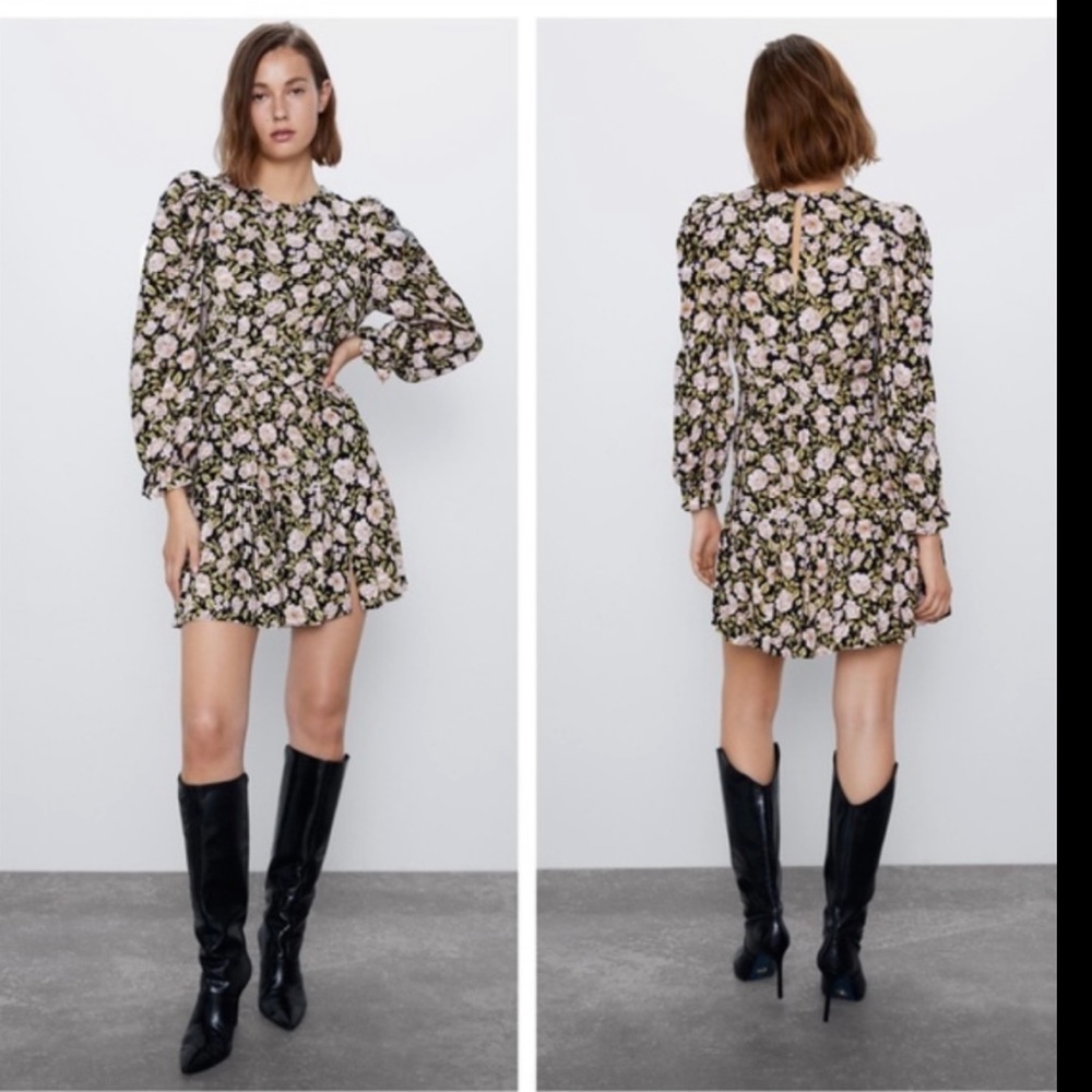 Zara floral short long sleeves dress